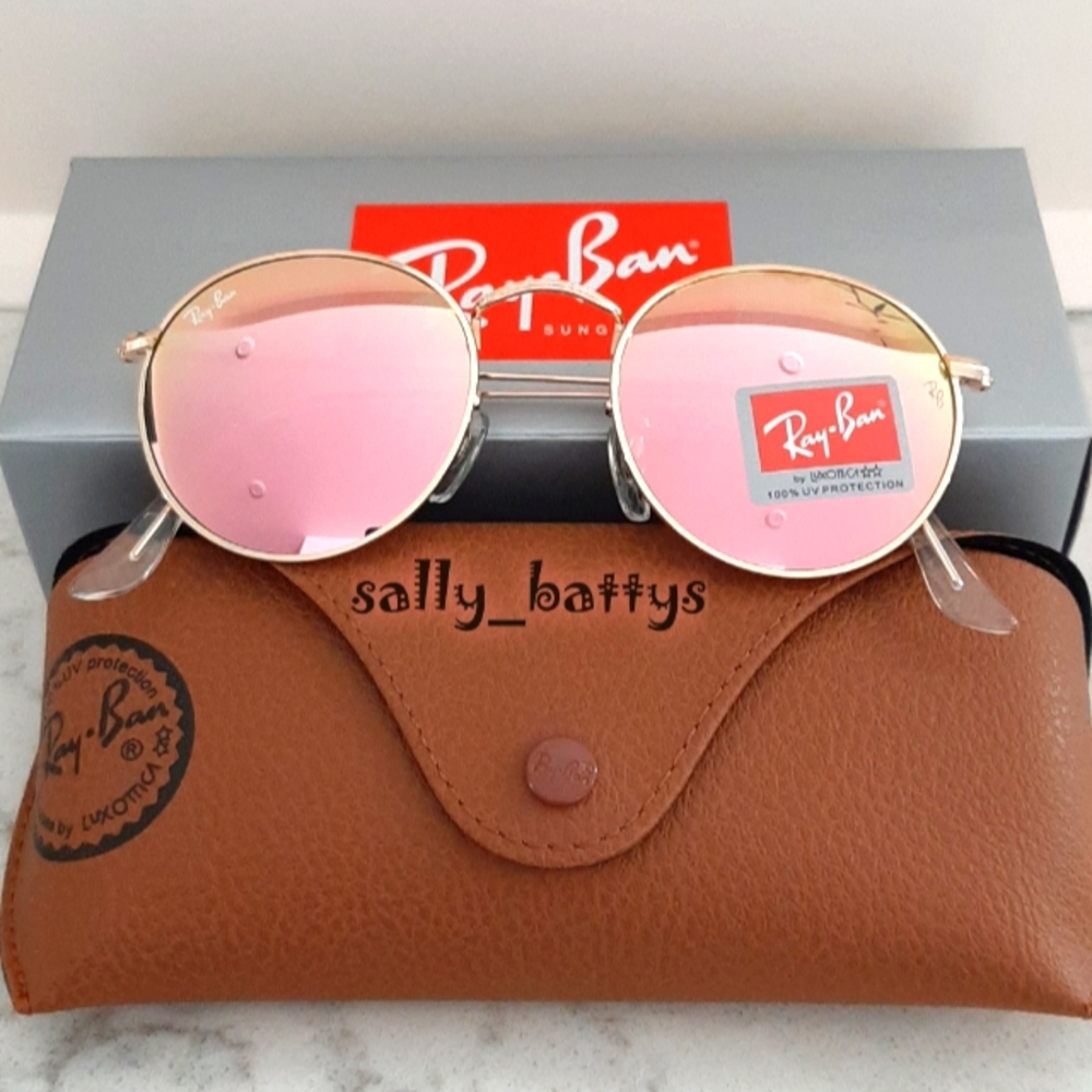 RayBan (Store Display) Round Metal Reflective Pink RB3447 Mirror - Picture 4 of 14